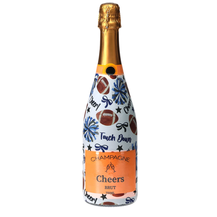 Royal Blue & White Game Day Champagne Bottle Wrap — 360 view