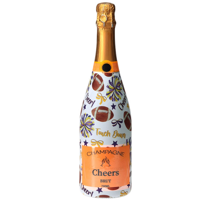 Purple & Yellow Game Day Champagne Bottle Wrap — 360 view