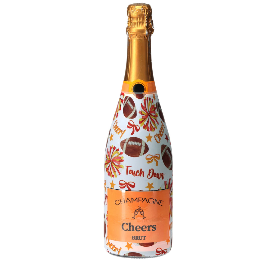 Red & Yellow Game Day Champagne Bottle Wrap bottle wrap on a Veuve Clicquot champagne bottle