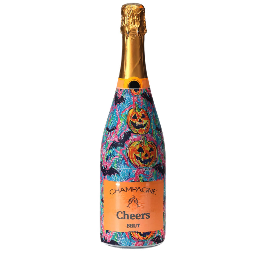 Preppy Halloween Bats Champagne Bottle Wrap bottle wrap on a Veuve Clicquot champagne bottle