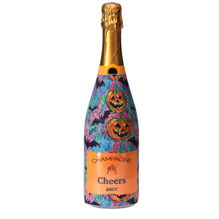 Preppy Halloween Bats Champagne Bottle Wrap — 360 view