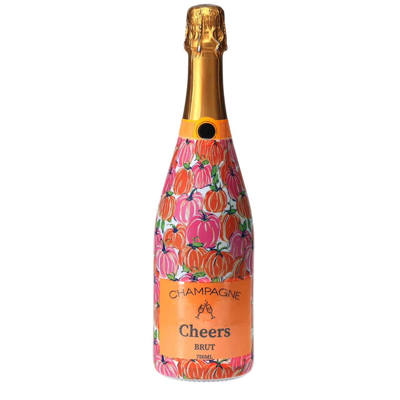 Pink & Orange Pumpkins Champagne Bottle Wrap bottle wrap on a Veuve Clicquot champagne bottle