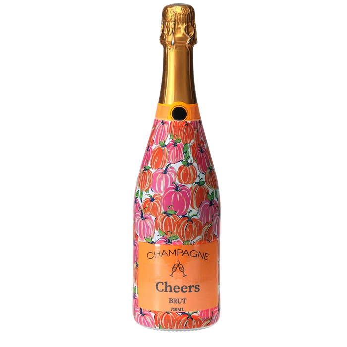 Pink & Orange Pumpkins Champagne Bottle Wrap — 360 view