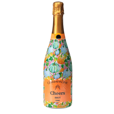 Orange & Blue Pumpkins Champagne Bottle Wrap bottle wrap on a Veuve Clicquot champagne bottle