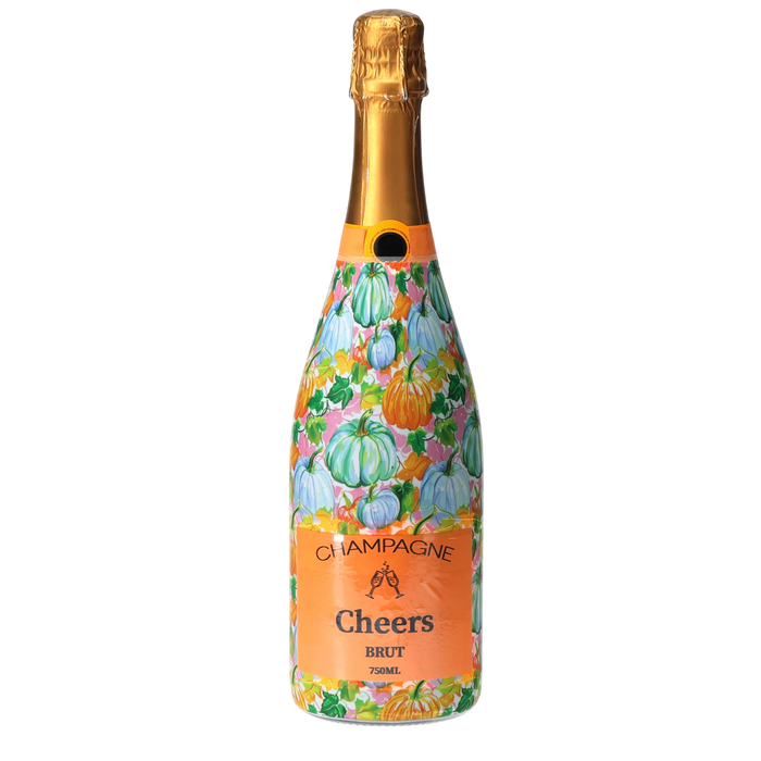 Orange & Blue Pumpkins Champagne Bottle Wrap — 360 view