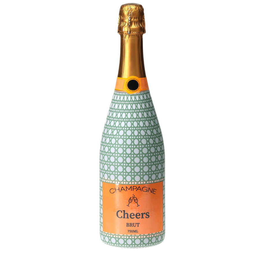Sage & White Cane  Champagne bottle wrap on a Veuve Clicquot champagne bottle