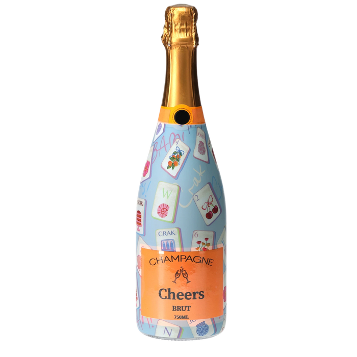 Pastel Blue Mahjong Champagne Bottle Wrap — 360 view