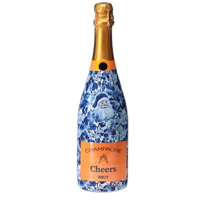 Blue & White Santa Champagne Bottle Wrap — 360 view