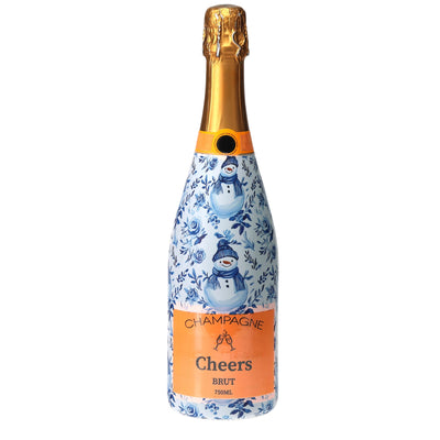 Blue & White Snowman Champagne Bottle Wrap