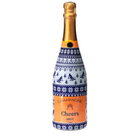 Thumbnail for Blue & White Knitted Ski Champagne Bottle Wrap