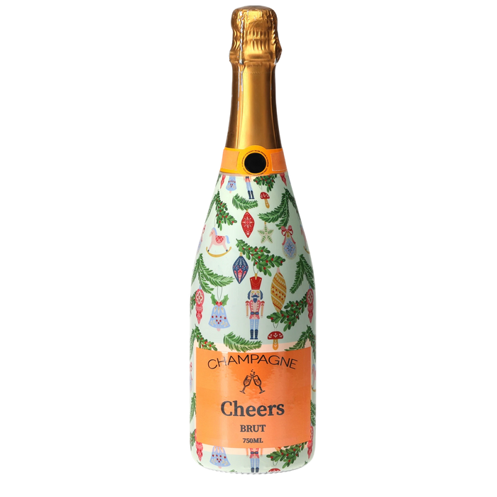 Merry Little Ornaments Champagne Bottle Wrap — 360 view