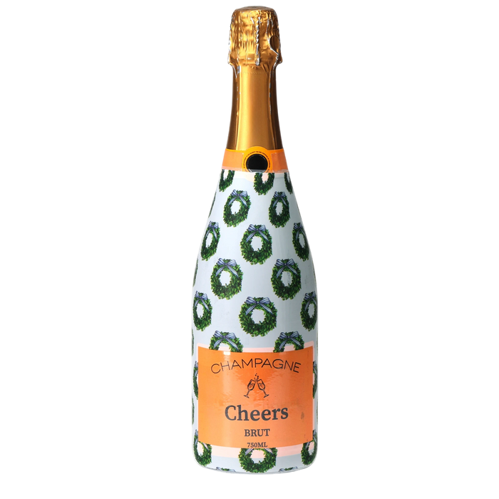 WH Hostess Boxwood Wreaths Champagne Bottle Wrap — 360 view