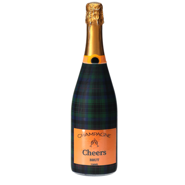 Blue & Green Christmas Tartan Champagne Bottle Wrap — 360 view