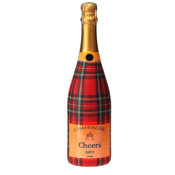 Red & Green Christmas Tartan Champagne Bottle Wrap — 360 view
