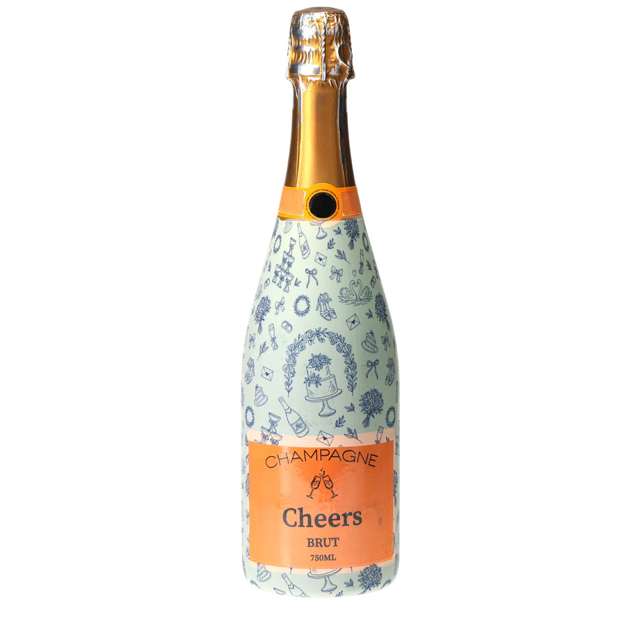 Blue Wedding Toile Champagne Bottle Wrap