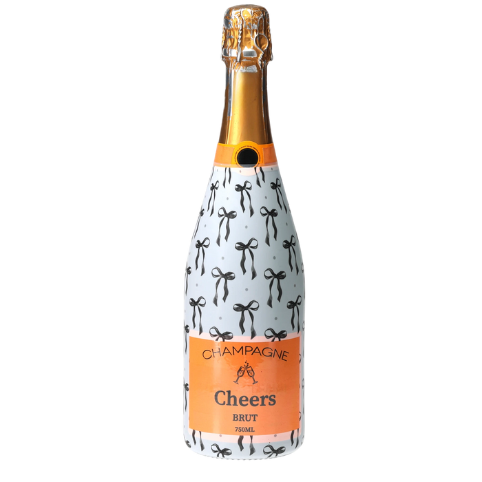 Grandmillennial Black Bow Champagne Bottle Wrap — 360 view