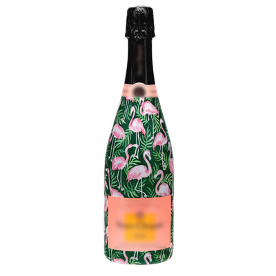Palm Flamingo Club Champagne Bottle Wrap bottle wrap on a Veuve Clicquot champagne bottle