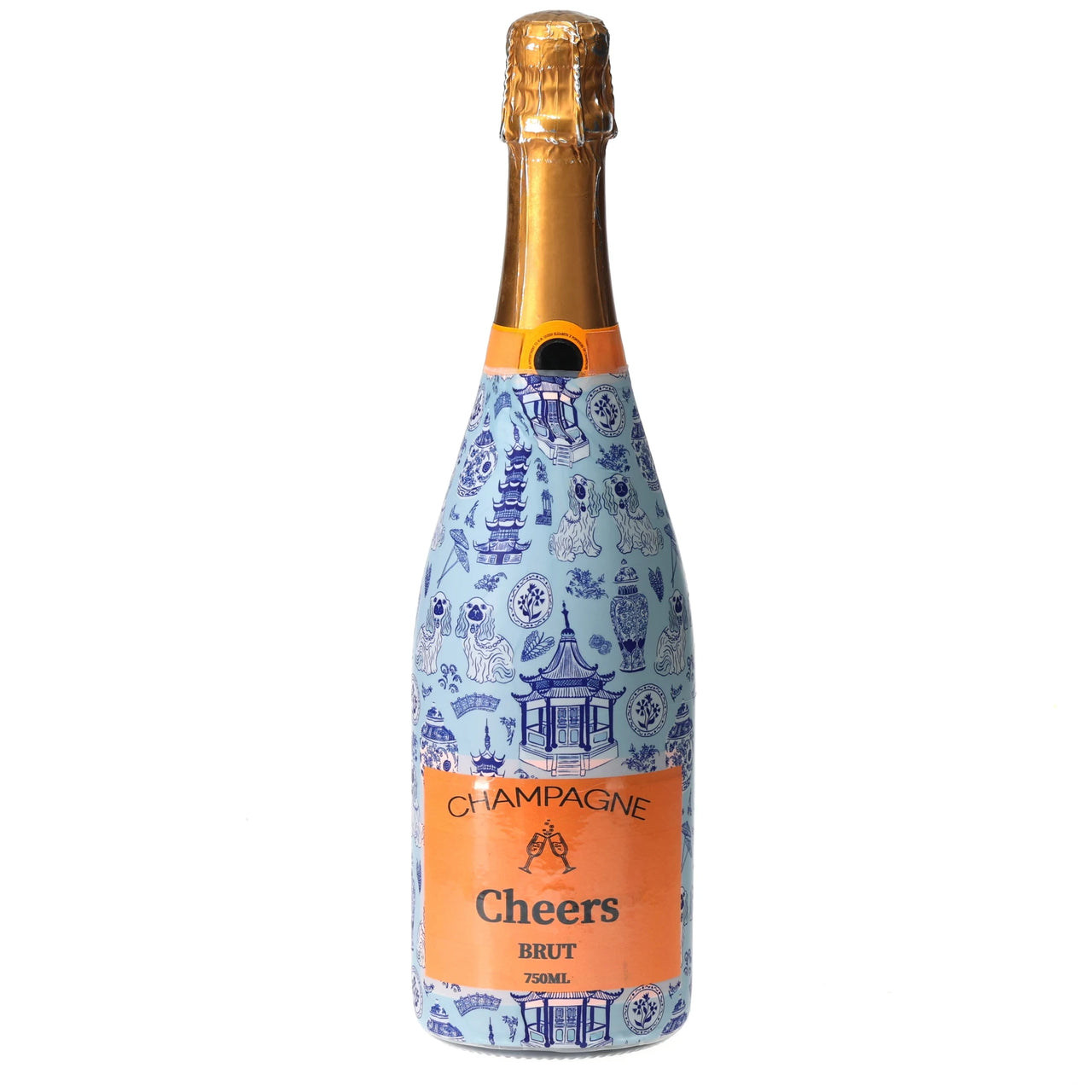 Blue Chinoiserie Pagodas From Carrie Cantwell Champagne Bottle Wrap