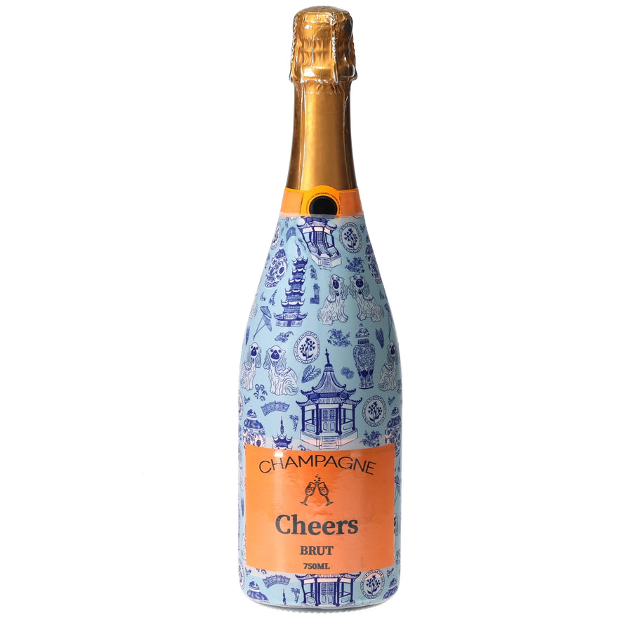 Blue Chinoiserie Pagodas From Carrie Cantwell Champagne Bottle Wrap