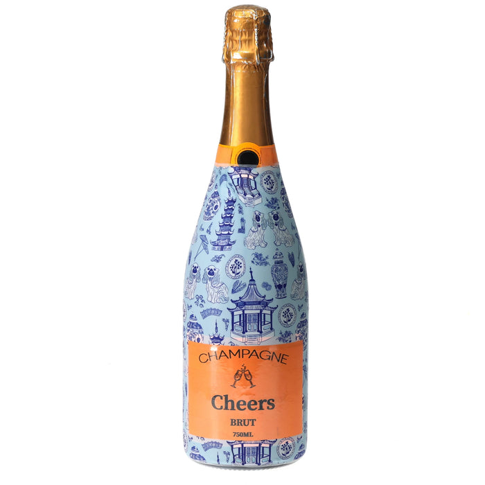 Blue Chinoiserie Pagodas From Carrie Cantwell Champagne Bottle Wrap — 360 view