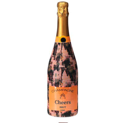 Preppy Halloween Haunted House Champagne Bottle Wrap bottle wrap on a Veuve Clicquot champagne bottle