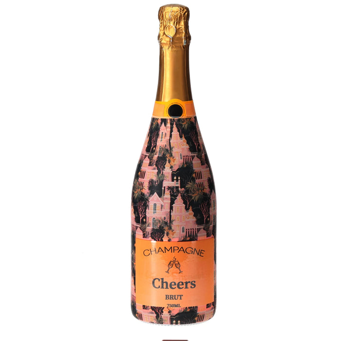 Preppy Halloween Haunted House Champagne Bottle Wrap — 360 view