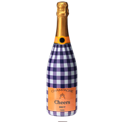 Purple & White Gingham  Champagne bottle wrap on a Veuve Clicquot champagne bottle