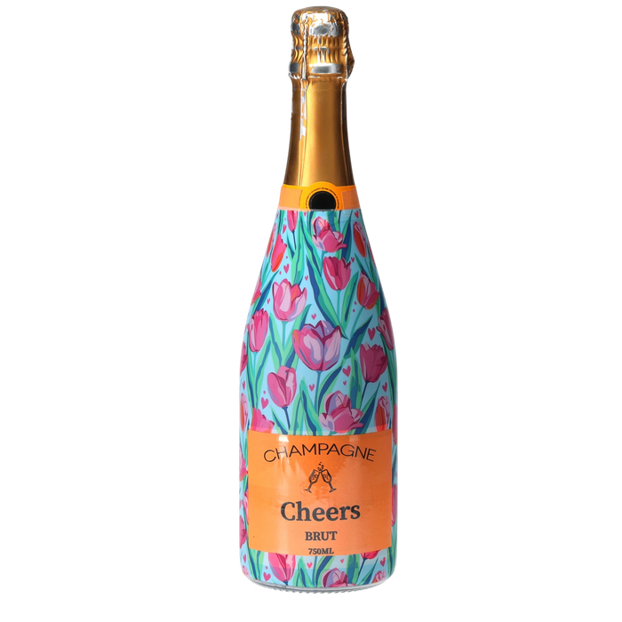 Blushing Tulip Garden Champagne Bottle Wrap — 360 view