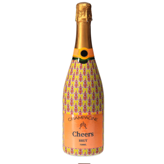 Wrap Indian Blockprint Yellow Leaf Champagne Bottle Wrap — 360 view