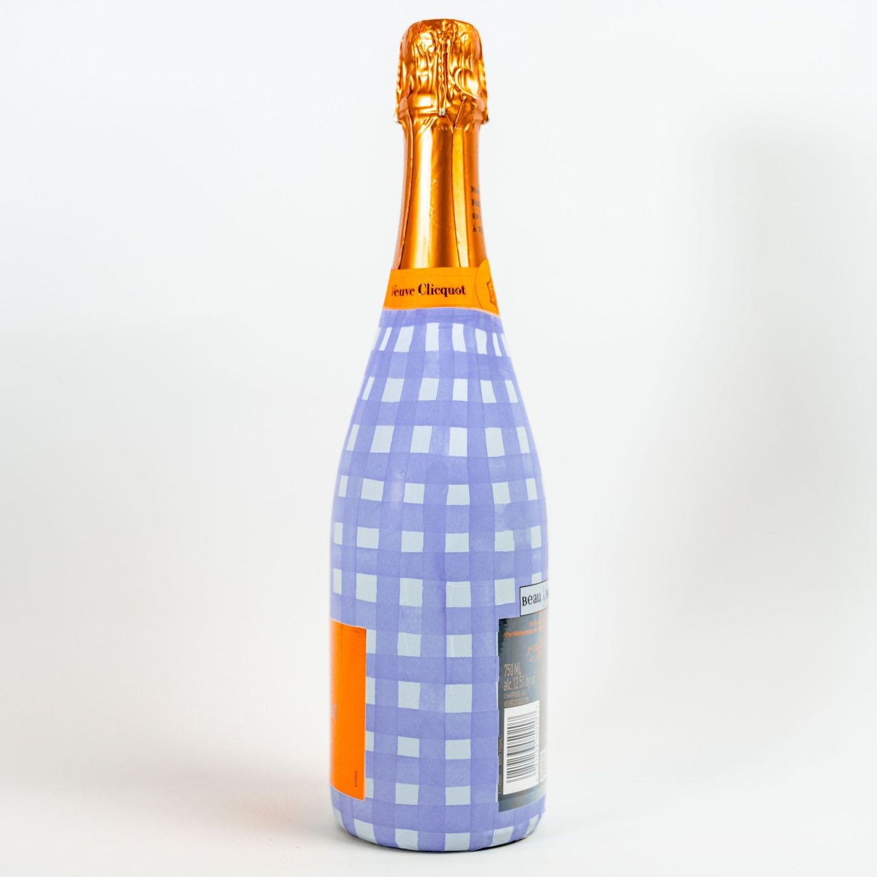 Lavender Haze Picnic Gingham Bottle Wrap on Champagne Bottle