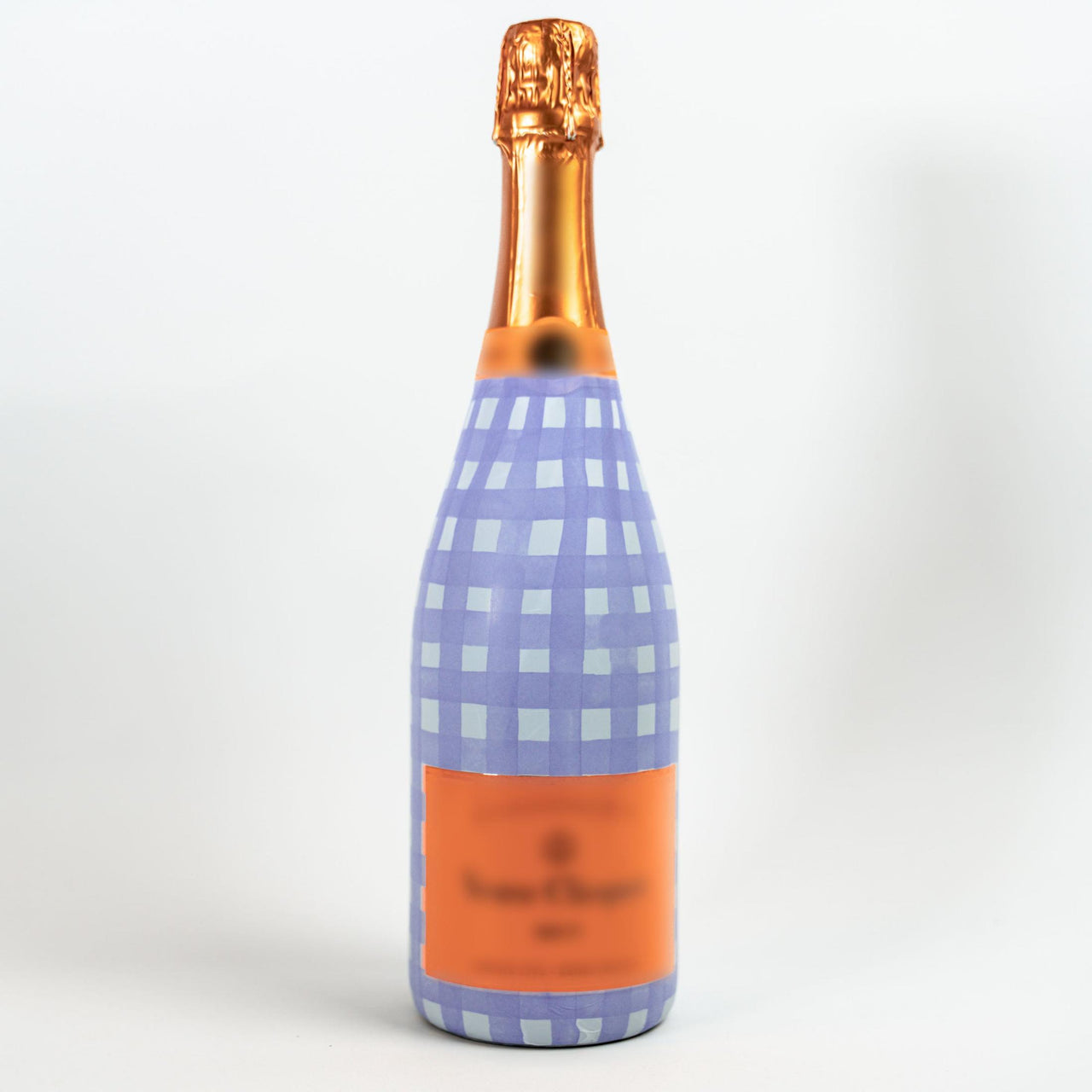 Lavender Haze Picnic Gingham Bottle Wrap on Champagne Bottle