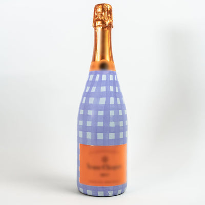 Lavender Haze Picnic Gingham Bottle Wrap on Champagne Bottle