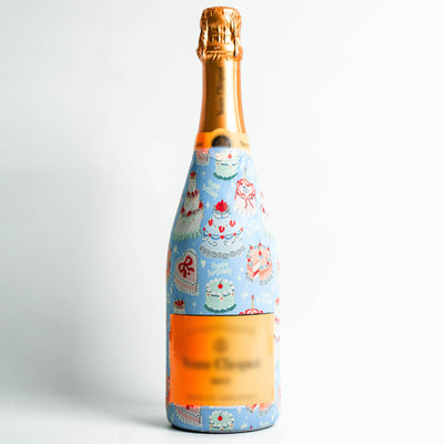 Birthday Patisserie Champagne Bottle Wrap bottle wrap on a Veuve Clicquot champagne bottle