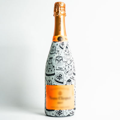 Black & White Anniversary Party Champagne Bottle Wrap bottle wrap on a Veuve Clicquot champagne bottle