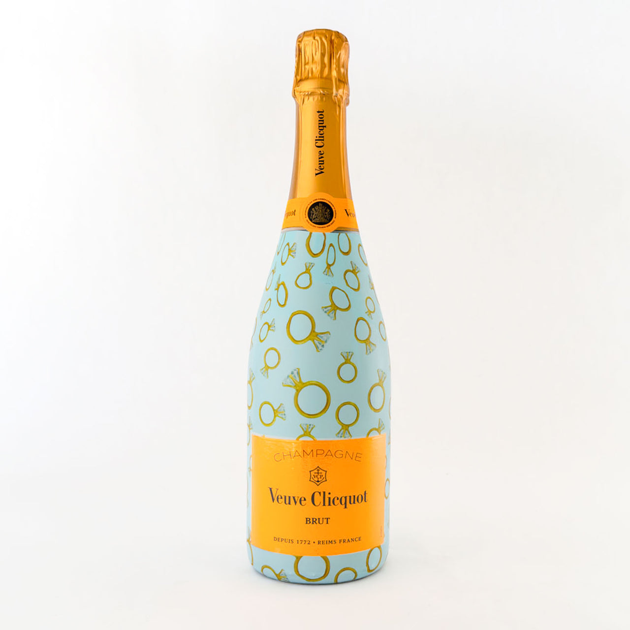 Blue Engagement Ring Bottle Wrap on Champagne Bottle