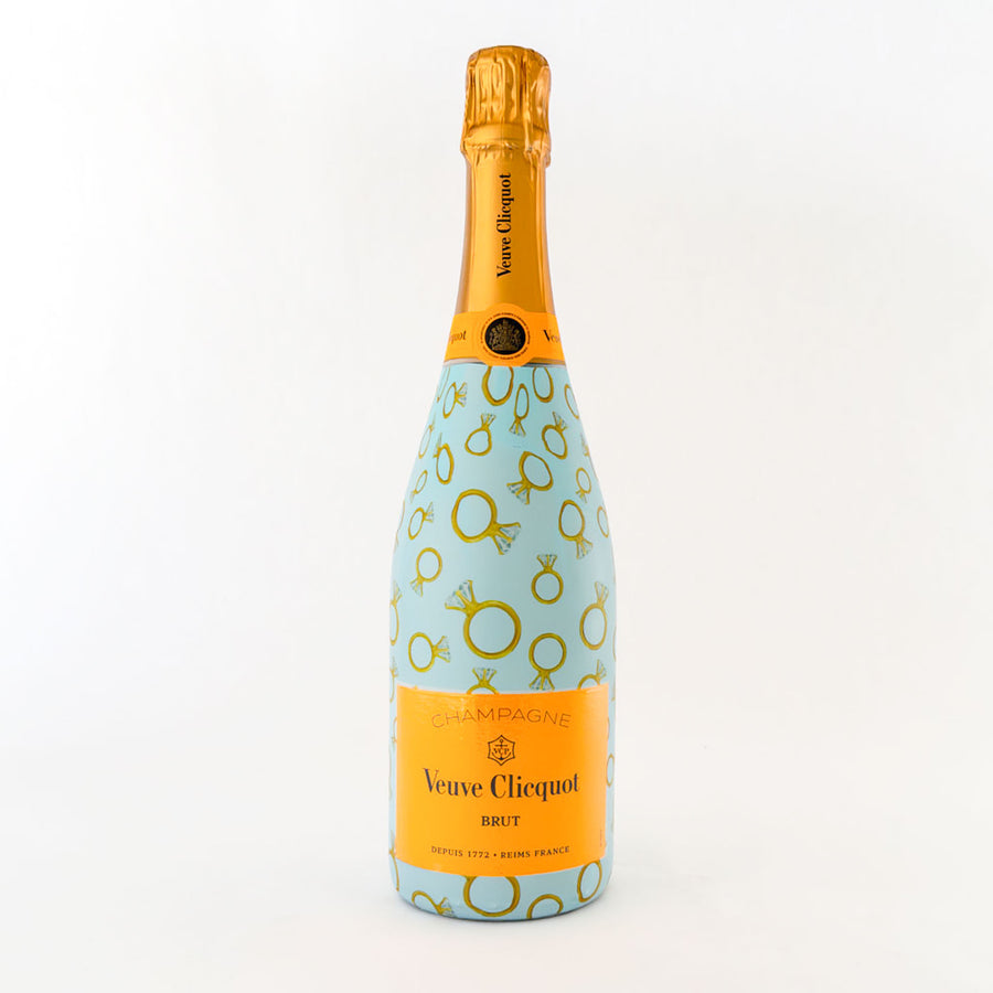 Blue Engagement Ring Bottle Wrap on Champagne Bottle