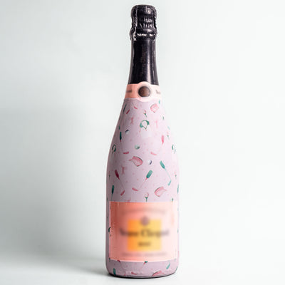 Clubs & Ribbons Champagne Bottle Wrap bottle wrap on a Veuve Clicquot champagne bottle