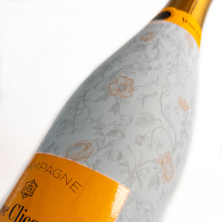 Floral Bridal Bliss Bottle Wrap on Champagne Bottle