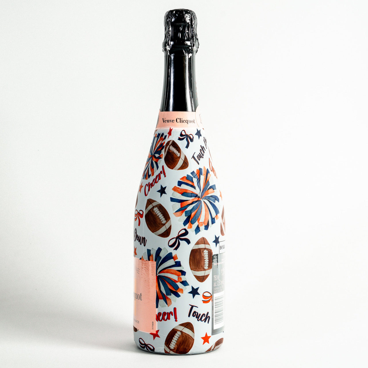 Navy and Orange Game Day Bottle Wrap on Champagne Bottle