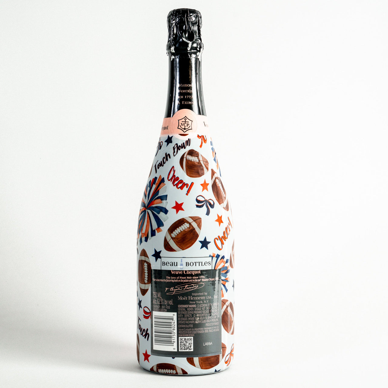 Navy and Orange Game Day Bottle Wrap on Champagne Bottle