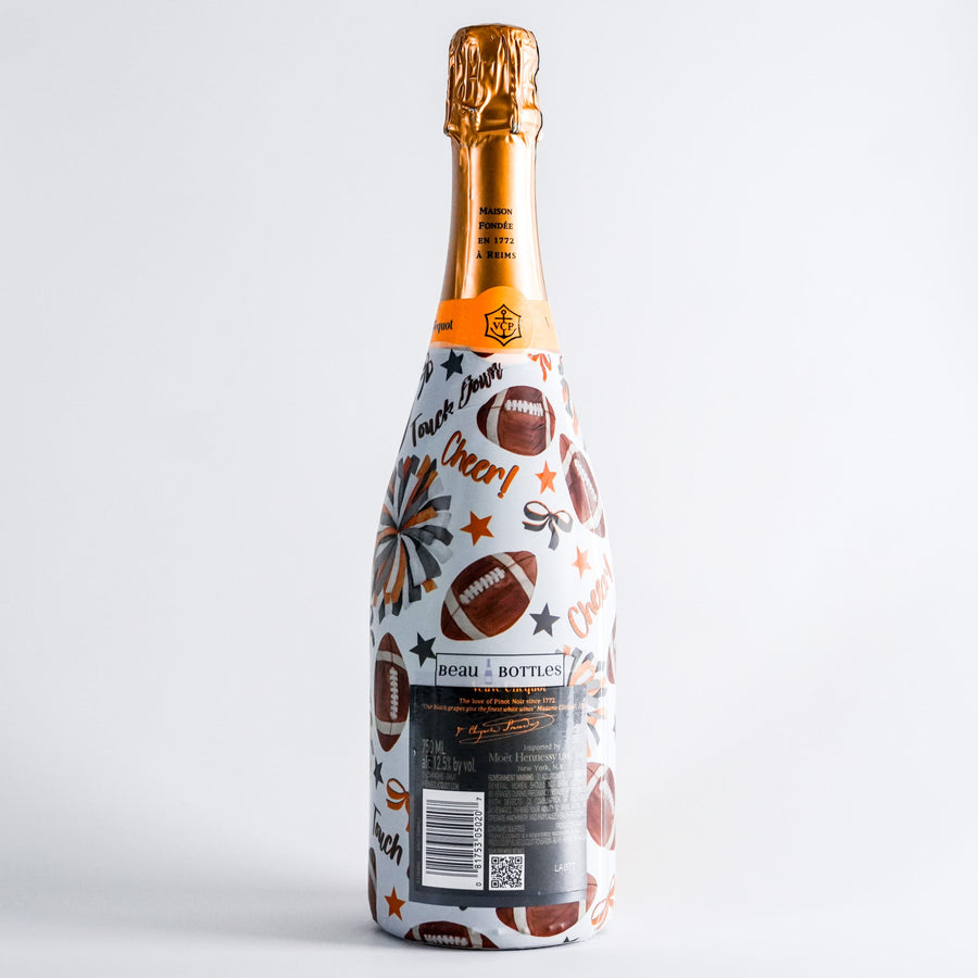 Orange and Grey Game Day Bottle Wrap on Champagne Bottle