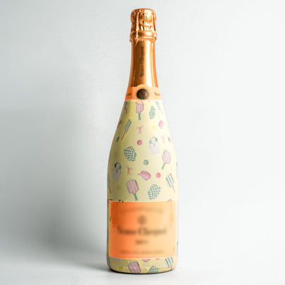 Paddles & Ribbons Champagne Bottle Wrap bottle wrap on a Veuve Clicquot champagne bottle