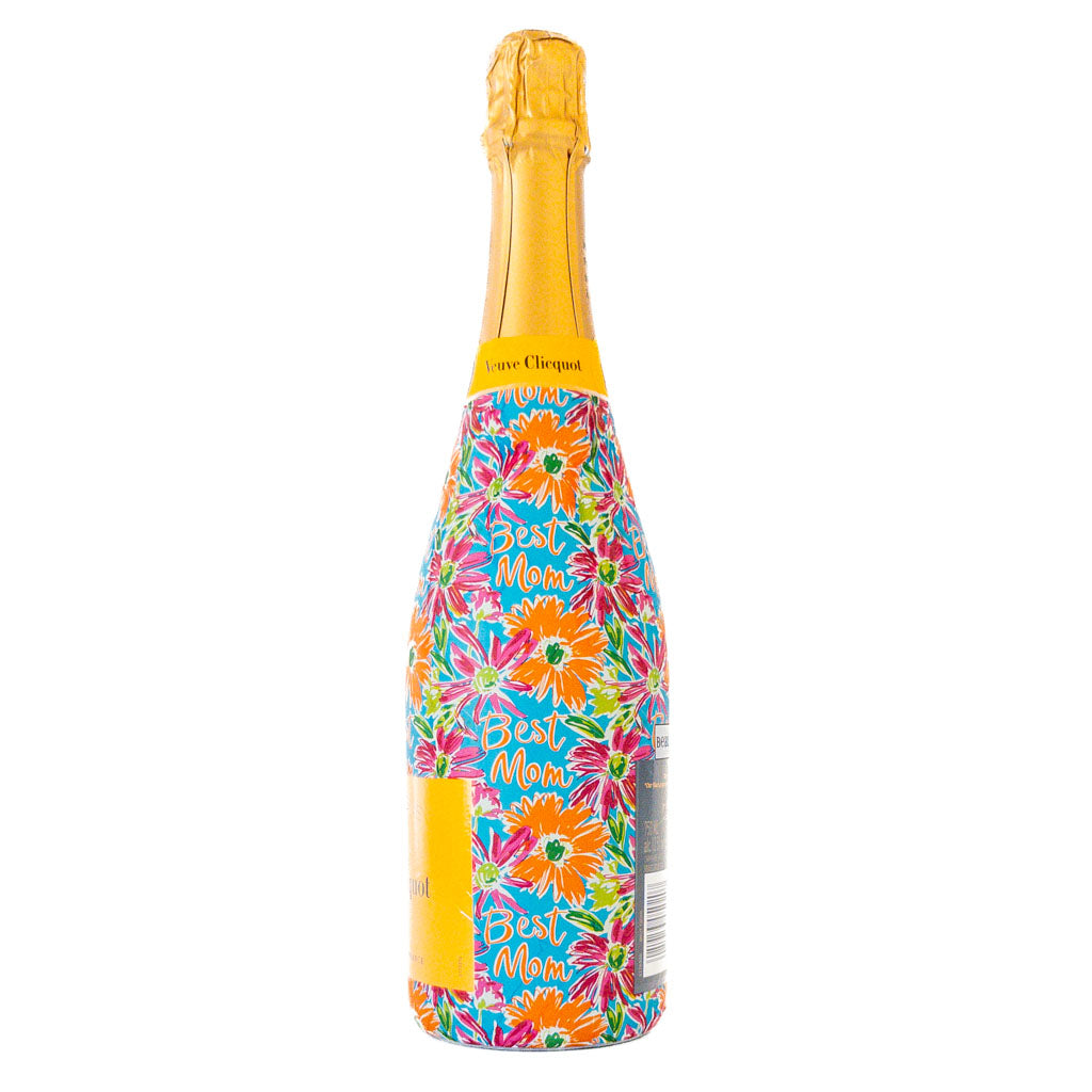 Preppy Floral Best Mom Bottle Wrap on Champagne Bottle