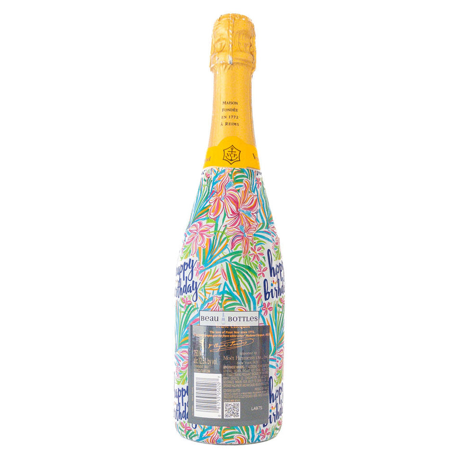 Happy Birthday Floral Bottle Wrap on Champagne Bottle