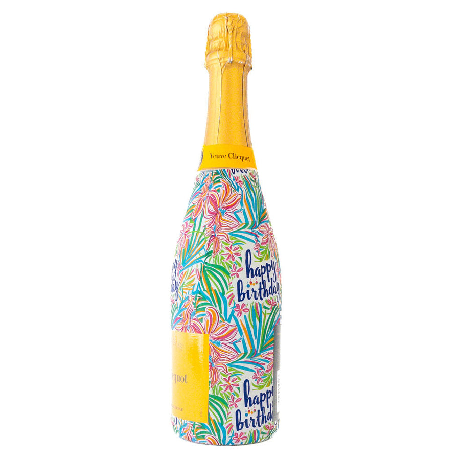 Happy Birthday Floral Bottle Wrap on Champagne Bottle