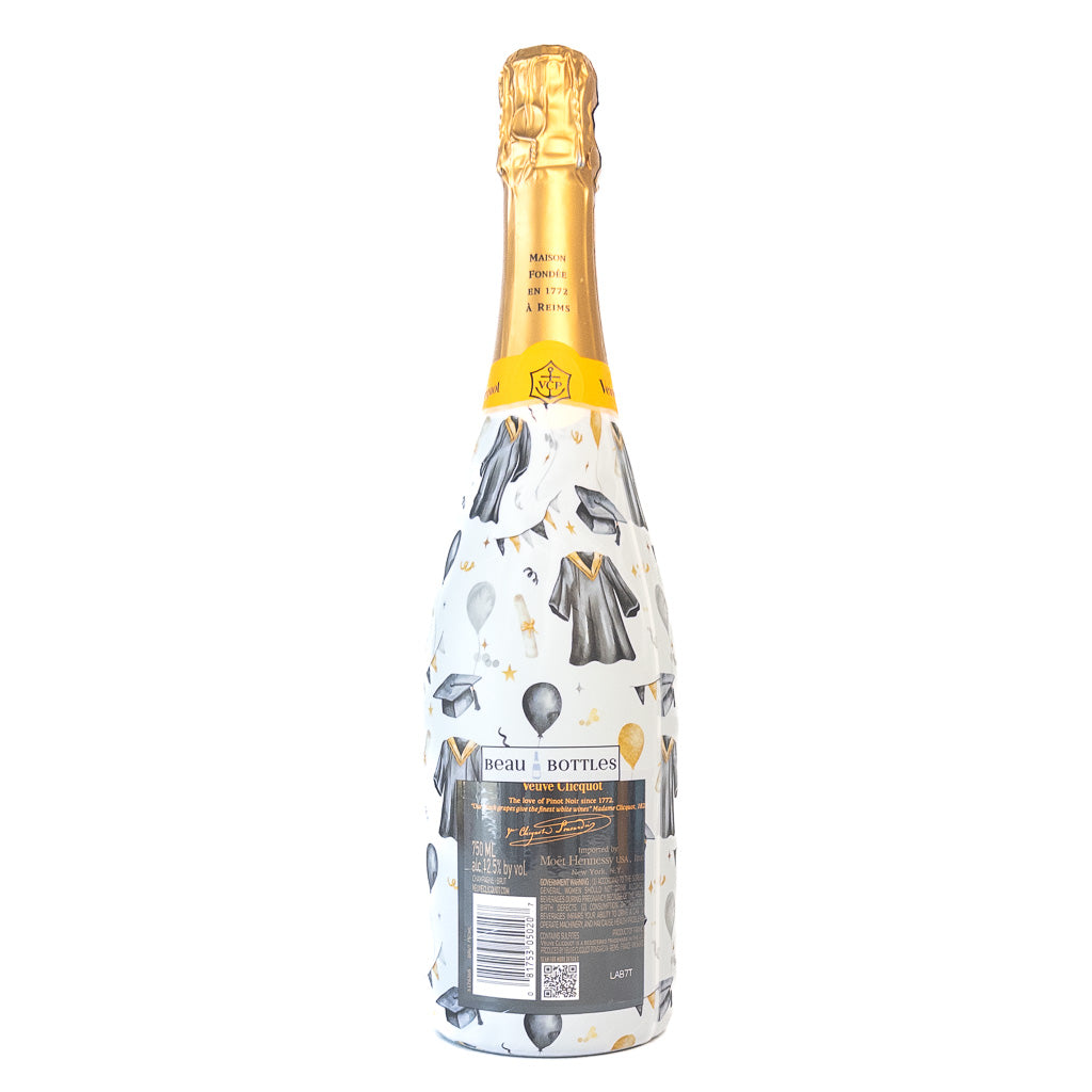 Black and Gold Graduation Bottle Wrap on Champagne Bottle
