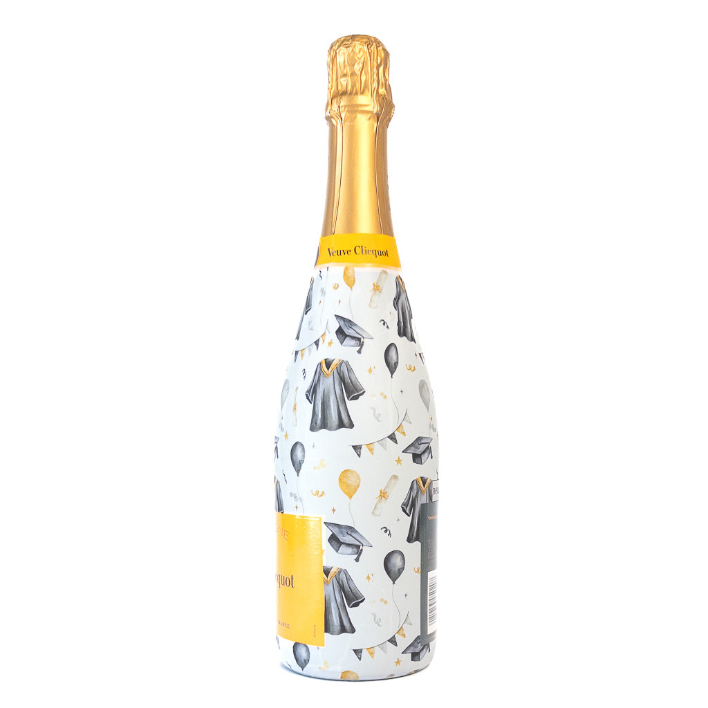 Black and Gold Graduation Bottle Wrap on Champagne Bottle