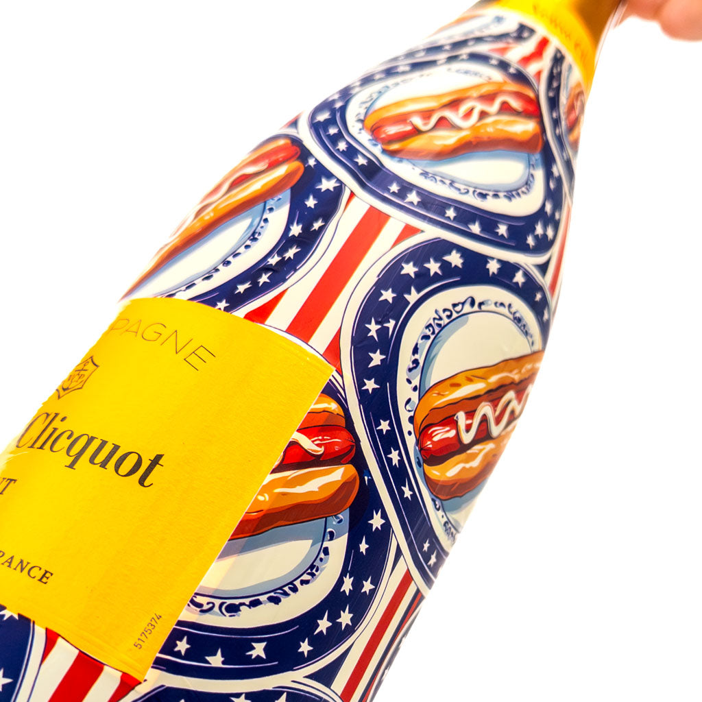 Summer Hot Dog Bottle Wrap on Champagne Bottle