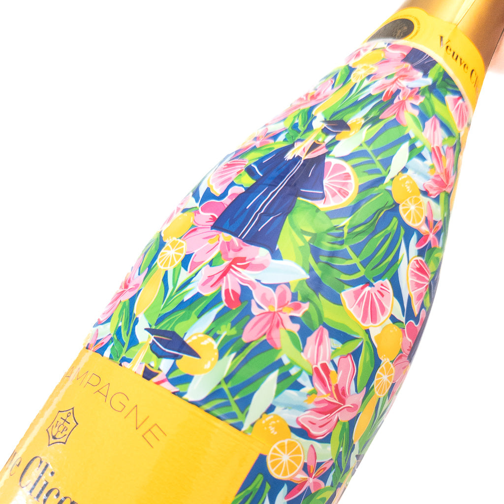 Floral Graduation Bottle Wrap on Champagne Bottle