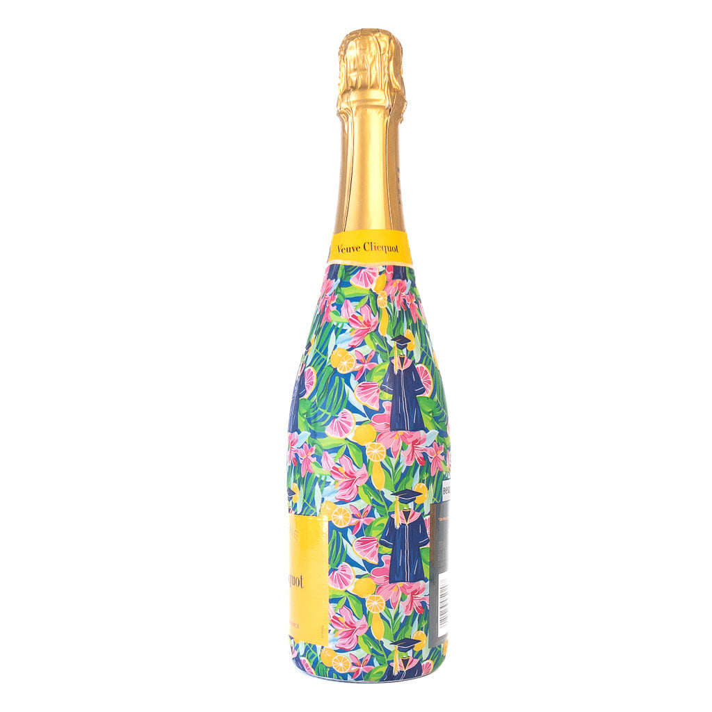 Floral Graduation Bottle Wrap on Champagne Bottle